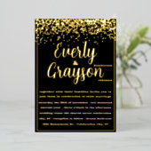 Elegant Veri Black en Gold Confetti Wedding Folie Uitnodiging (Staand Voorkant)