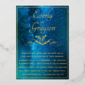 Elegant Veri Moody Shades of Blue Wedding Gold Folie Uitnodiging (Voorkant)