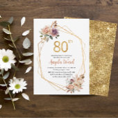 Elegant verjaardagsfeest beige bloemen glitter kaart
