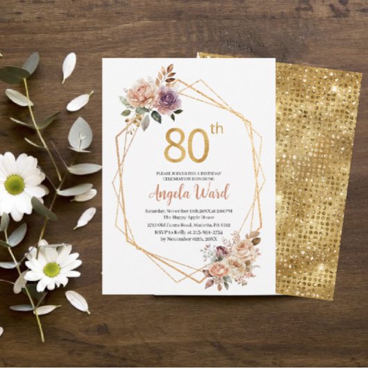 Elegant verjaardagsfeest beige bloemen glitter kaart