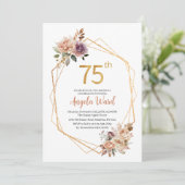 Elegant verjaardagsfeest beige bloemen glitter kaart (Staand voorkant)