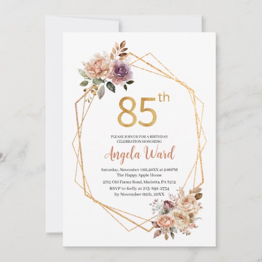 Elegant verjaardagsfeest beige bloemen glitter kaart (Voorkant)