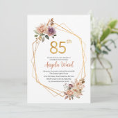 Elegant verjaardagsfeest beige bloemen glitter kaart (Staand voorkant)