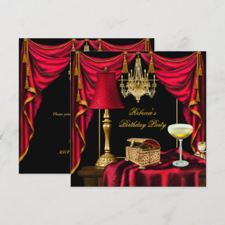 Elegant verjaardagsfeest Goud Zwart Rood Luxe Kaart