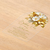 Elegant Verjaardagsfeest Gouden Witte Bloemen Bloe Acryl Uitnodigingen (Laagn)