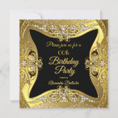 Elegant Verjaardagsfeest Gouden Zwarte Diamanten Kaart (Voorkant)
