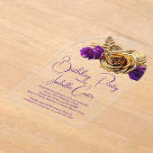 Elegant verjaardagsfeest Paarse gouden bloemen Acryl Uitnodigingen (Laagn)