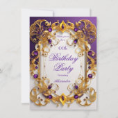 Elegant Verjaardagsfeest Paarse juweel Wit Goud Kaart (Voorkant)