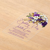 Elegant verjaardagsfeest Paarse witgouden bloem Acryl Uitnodigingen (Laagn)