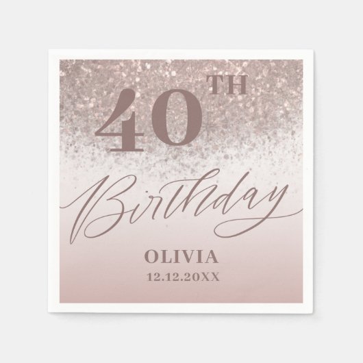 Elegant verjaardagsfeest Roos Gold Glitter Servet (Voorkant)