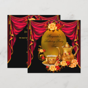 Elegant verjaardagsfeest Vintage thee Rood Gouden  Kaart