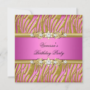 Elegant Verjaardagsfeest Zebra Roze Goud Kaart