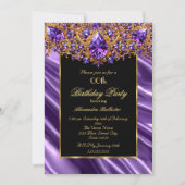 Elegant Verjaardagsfeest Zijde Paarse juweel Goud Kaart (Voorkant)