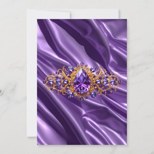 Elegant Verjaardagsfeest Zijde Paarse juweel Goud Kaart (Achterkant)
