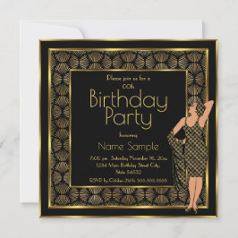 Elegant verjaardagsfeest Zwart Goud Art Deco Dame Kaart