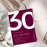 Elegant verjaardagsfeestje burgundy 30 jaar kaart<br><div class="desc">Vier je dertigste verjaardag in stijlvolle sferen met deze Elegante Bourgondische Uitnodiging voor je 30e verjaardag</div>