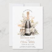 Elegant verjaardagsfeestje | Champagne Floral Kaart (Voorkant)