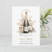 Elegant verjaardagsfeestje | Champagne Floral Kaart (Staand voorkant)