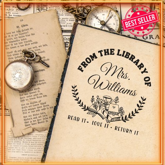 Elegant verlaat aangepaste versie van de bibliothe  zelfinktende stempel