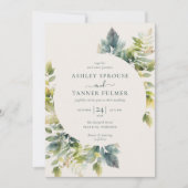 Elegant verlaat groen QR-code foto bruiloft Kaart (Voorkant)