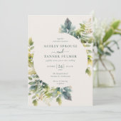 Elegant verlaat groen QR-code foto bruiloft Kaart (Staand voorkant)