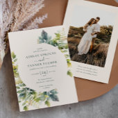 Elegant verlaat groen QR-code foto bruiloft Kaart