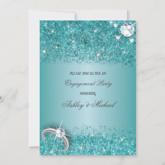 elegant verlofpartij chic turquoise glitter kaart (Voorkant)