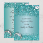 elegant verlofpartij chic turquoise glitter kaart (Voorkant / Achterkant)