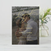 Elegant verloofd gouden foto verlovingsfeest kaart (Staand voorkant)