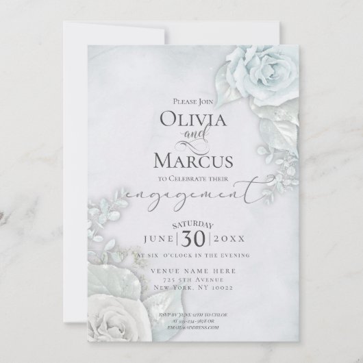 Elegant Verloving Bleek blauw Roos Kaart (Voorkant)