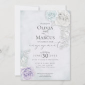 Elegant Verloving Blue Lila en Ivory Rozen Kaart (Voorkant)