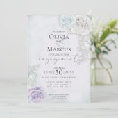 Elegant Verloving Blue Lila en Ivory Rozen Kaart (Staand voorkant)