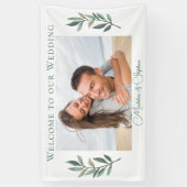 Elegant Verloving Foto Groene Botanische Bruiloft Spandoek (Verticaal)