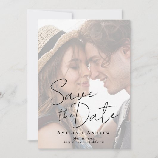 Elegant Verloving fotoscript bruiloft Save The Date (Voorkant)