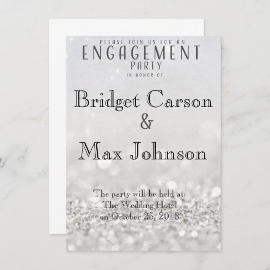 Elegant verlovingsfeest Uitnodiging/Zilver Kaart (Voorkant / Achterkant)
