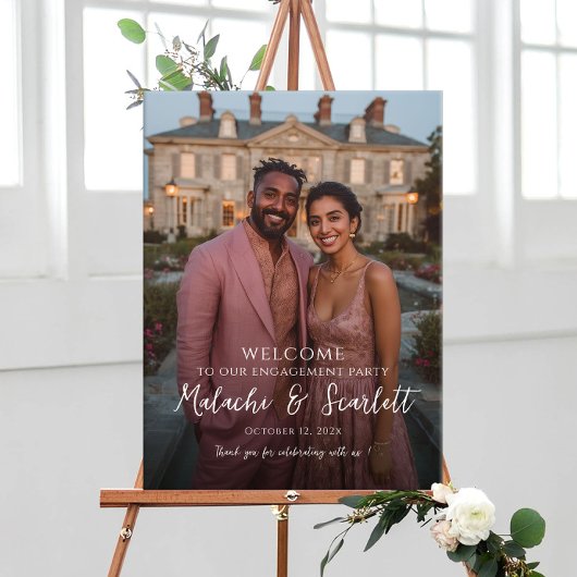 Elegant verlovingsfeest welkomstbord met foto poster