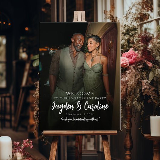 Elegant verlovingsfeest welkomstbord met foto poster