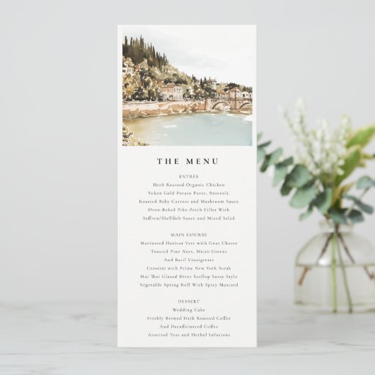 Elegant Verona Adige River Italië Bruiloft Menu Ka Kaart (Staand voorkant)