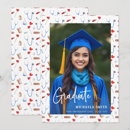 Elegant Verpleegkundige Handgeschreven Script Foto Aankondiging (Voorkant / Achterkant)