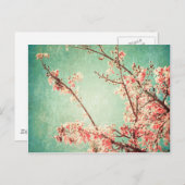  elegant versleten blauwgroen hout & kersbloesem briefkaart (Voorkant / Achterkant)