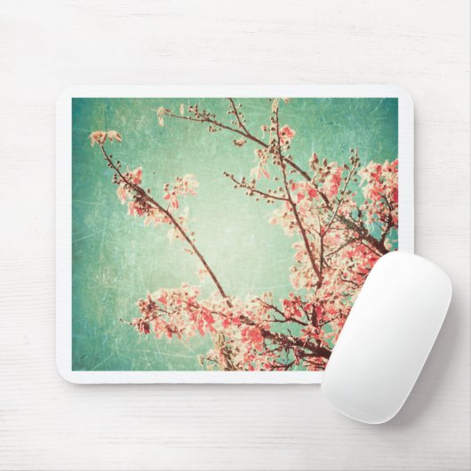  elegant versleten blauwgroen hout & kersbloesem muismat (Met muis)