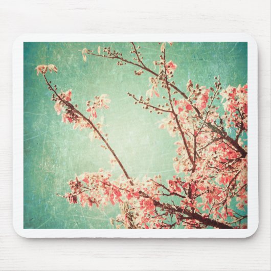  elegant versleten blauwgroen hout & kersbloesem muismat (Voorkant)