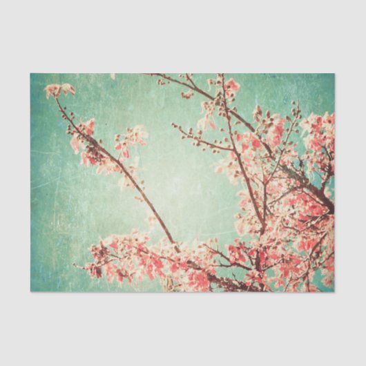 elegant versleten blauwgroen hout & kersbloesem tissuepapier (Voorkant)