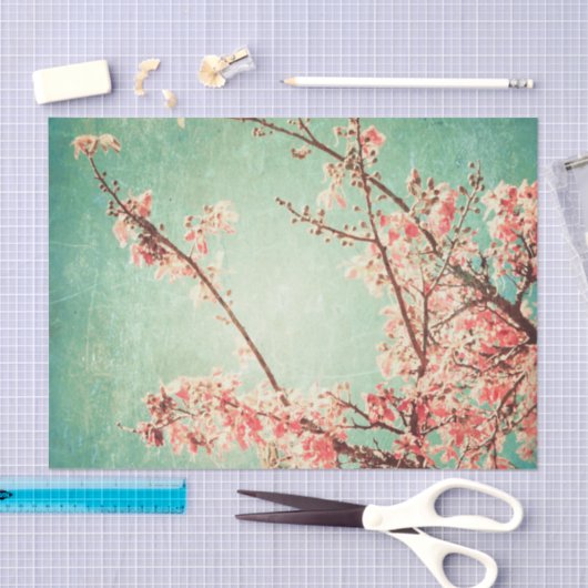 elegant versleten blauwgroen hout & kersbloesem tissuepapier (Craft)