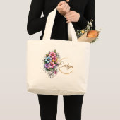 Elegant Vertical Flower Bouquet Illustration Grote Tote Bag (Voorkant (product))