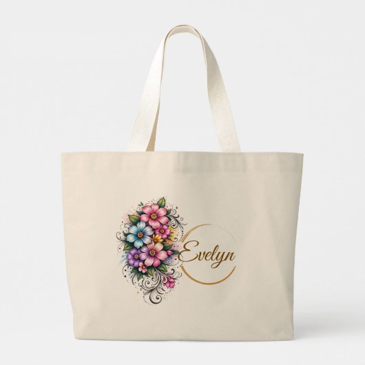 Elegant Vertical Flower Bouquet Illustration Grote Tote Bag (Achterkant)
