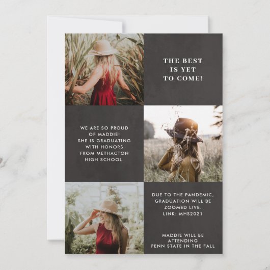 Elegant Vertical Four Photo 2023 Afstuderen Aankondiging (Achterkant)