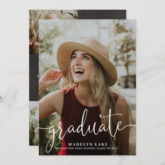 Elegant Vertical Four Photo 2023 Afstuderen Aankondiging (Voorkant / Achterkant)