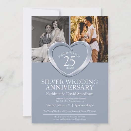 Elegant Vertical Silver 25th Wedding Jubileum Kaart (Voorkant)