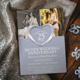 Elegant Vertical Silver 25th Wedding Jubileum Kaart